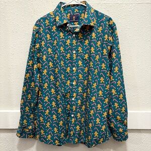 Simon Banks Gingerbread Men & Candy Canes Christmas Button Down Shirt Large